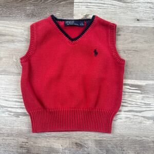 Vintage Polo Ralph Lauren Sweater Vest Red Cotton V Neck Preppy 90s